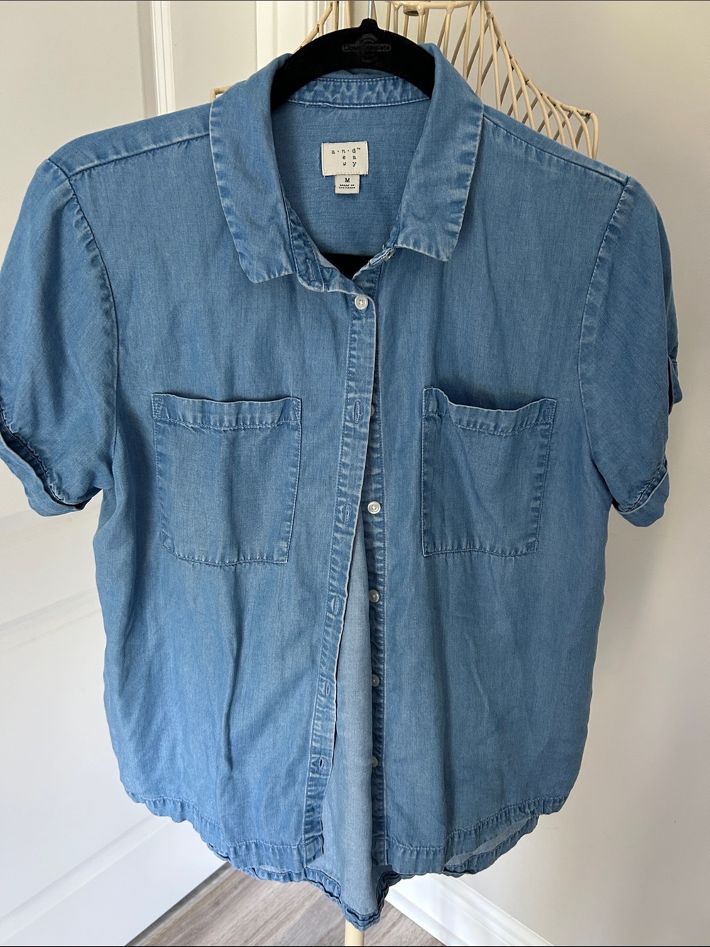 a new day Light Blue Chambray Short-Sleeve Button Shirt